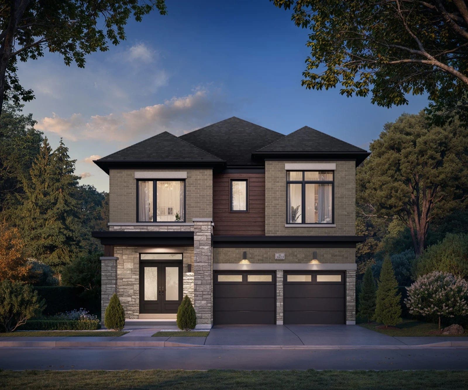 Exterior rendering of a 38′ signature detached residence at Rosemont Grove